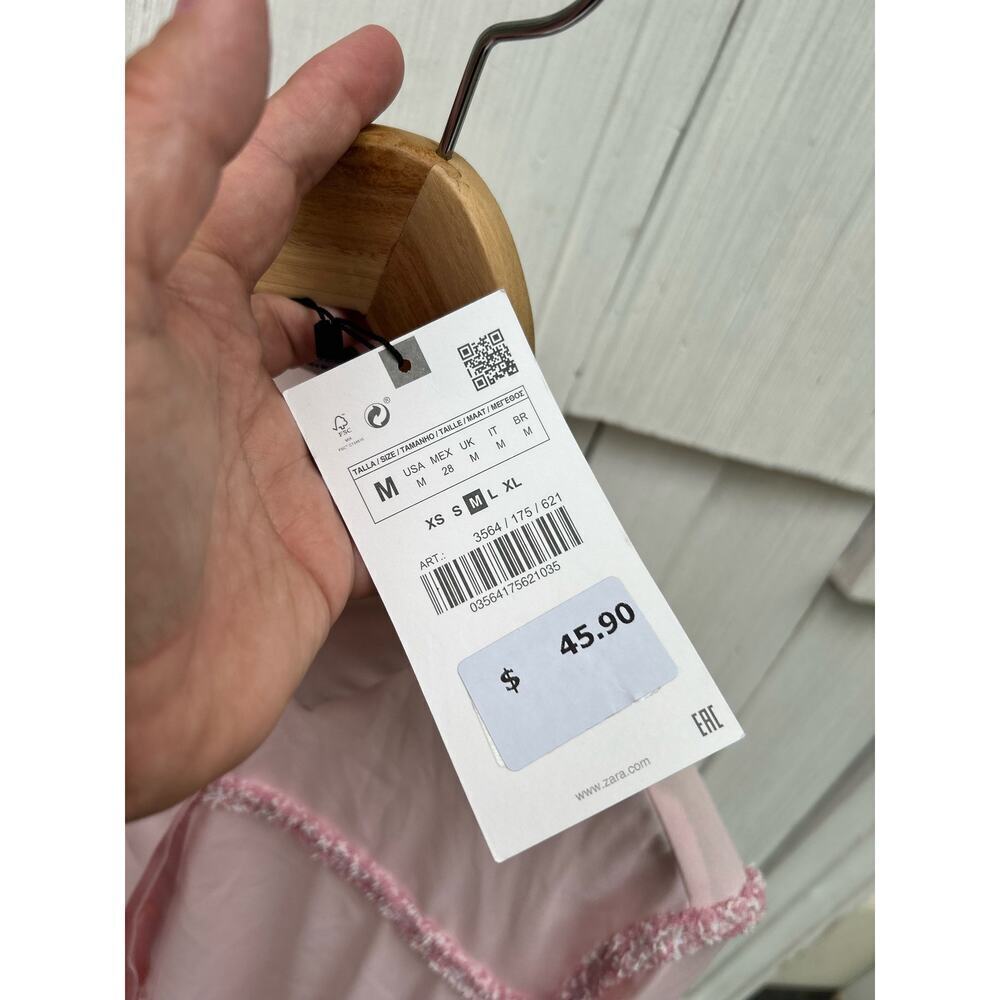 Zara Women's Long Sleeve Pink Collared Textured Combination Shirt, Size M NWT - Picture 9 of 9